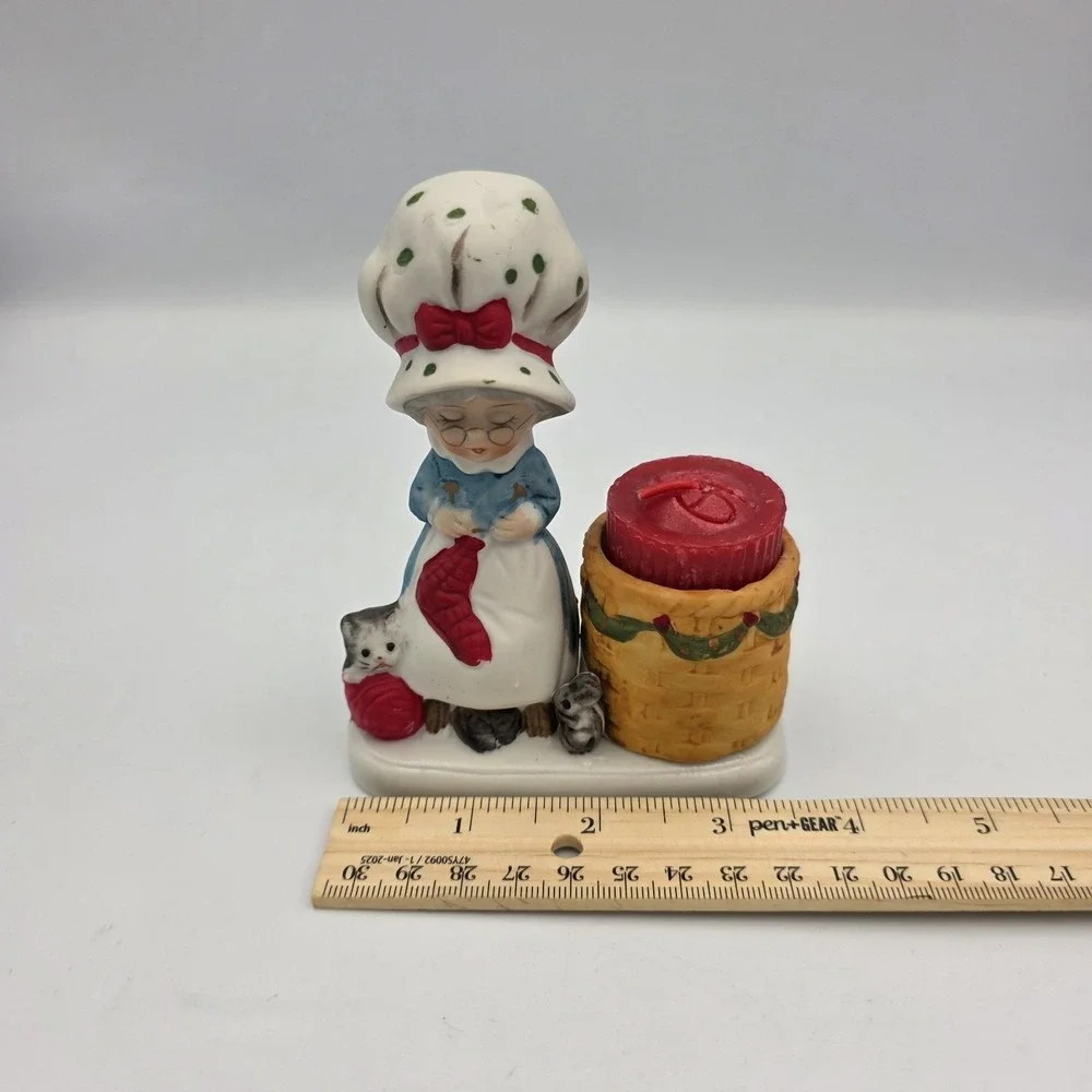 Christmas Luvkins Jasco 1978 Porcelain Mrs Claus Vintage Original Candle Holder
